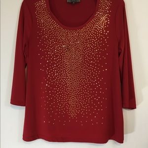 Holiday Slinky Top XL Red & Gold Embellishments